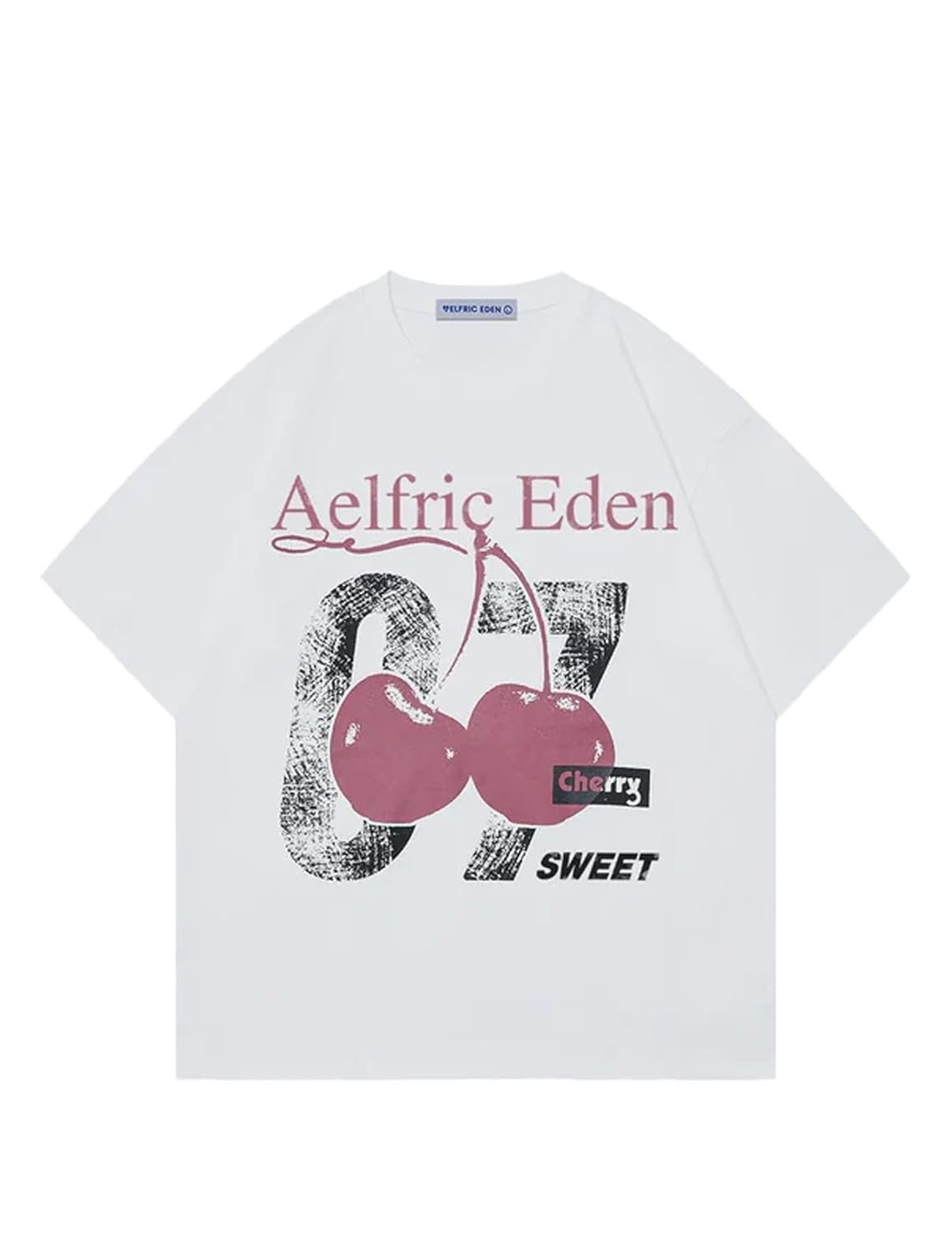 Aelfric Eden Cherry Print Tee Oversized Graphic Tees Short Sleeve Crewneck Shirts Y2K Vintage Unisex Streetwear