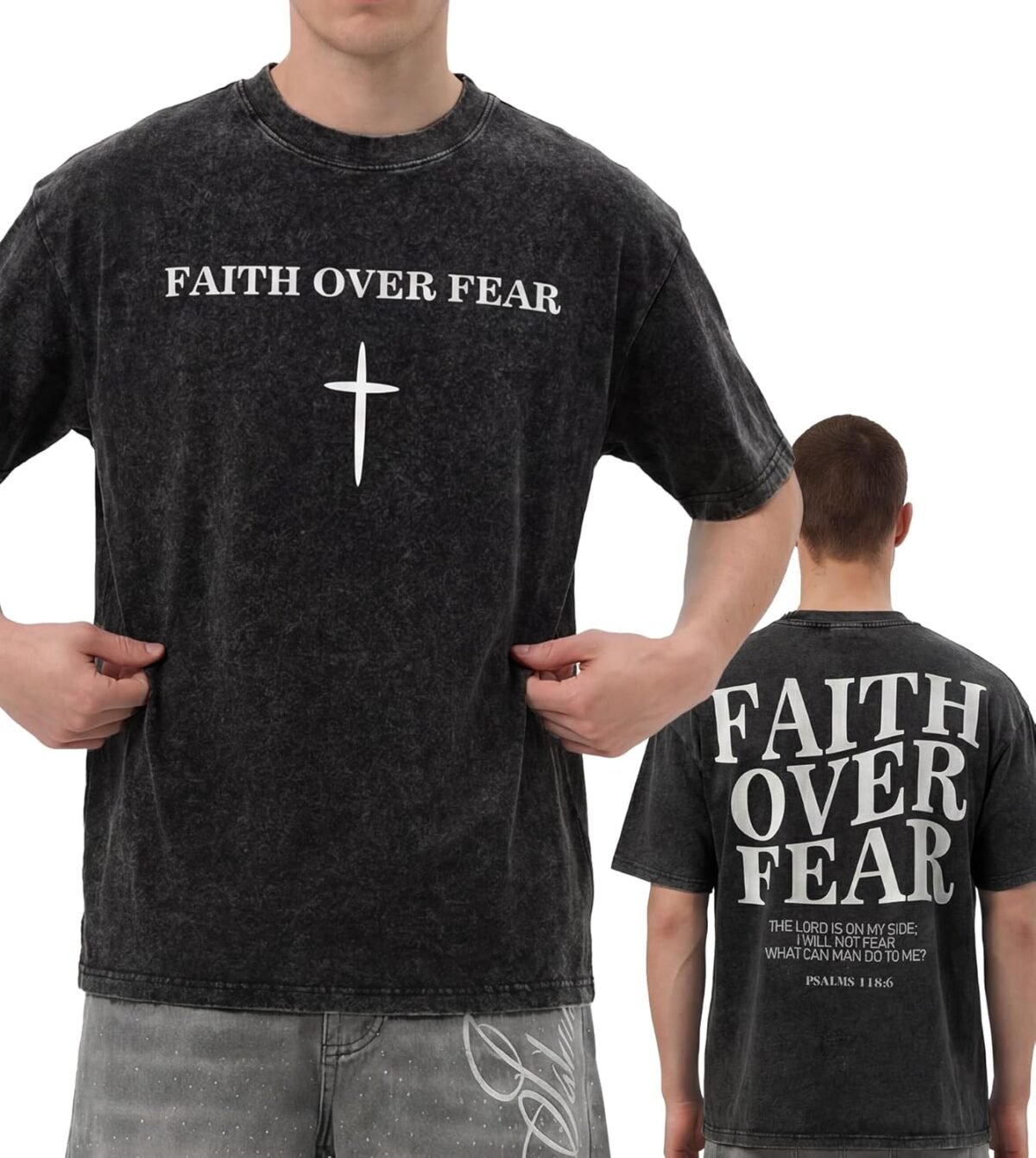 Christian Shirts for Men, Graphic Tees Shirt Unisex Oversized Jesus T-Shirt Acid Wash Vintage Streetwear Top