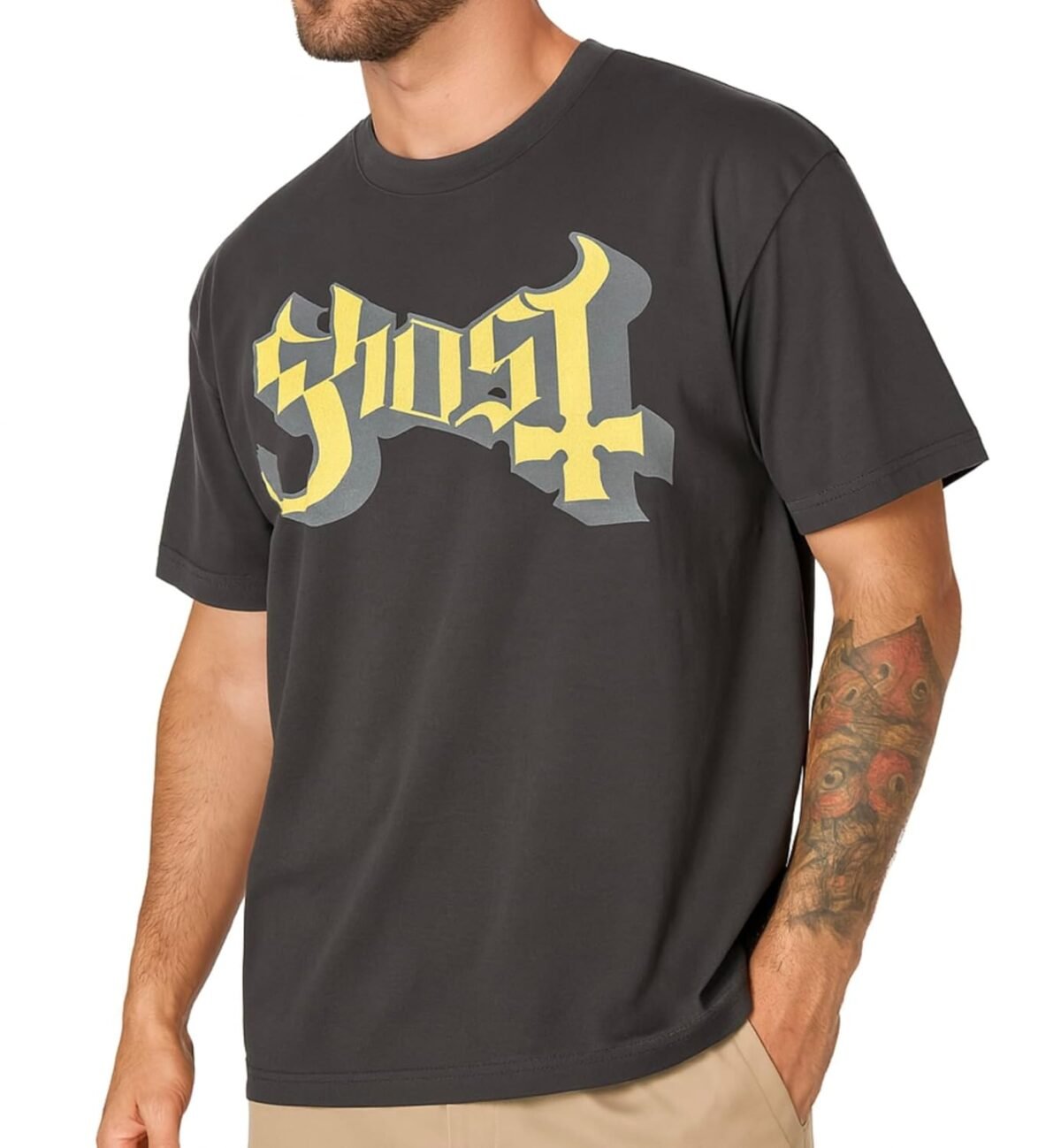 Ghost Band Classic Logo Oversized Boxy Fit Limited Edition Grey Wash T-Shirt Officially Licensed