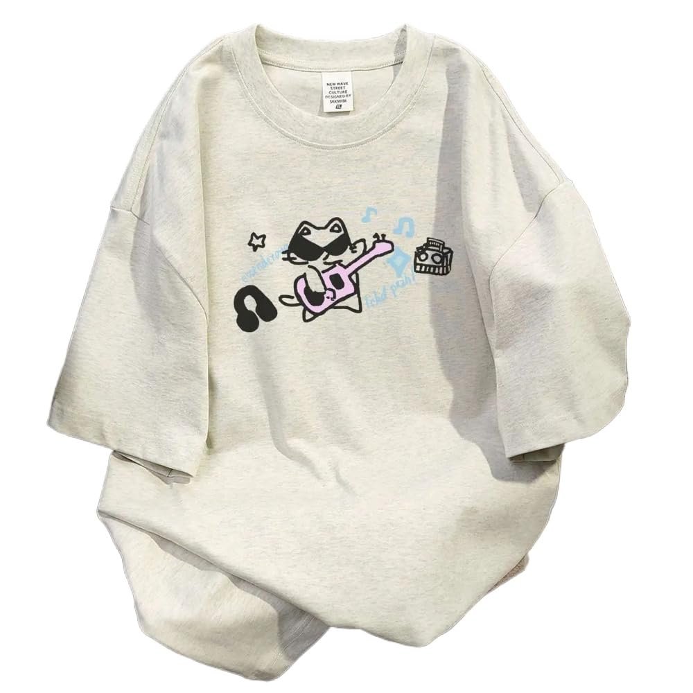 Goth Punk Oversized Tshirts Cute Kawaii Cat Print Baggy Shirts Summer Harajuku Vintage Y2K Tees Top Clothes