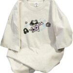 Goth Punk Oversized Tshirts Cute Kawaii Cat Print Baggy Shirts Summer Harajuku Vintage Y2K Tees Top Clothes