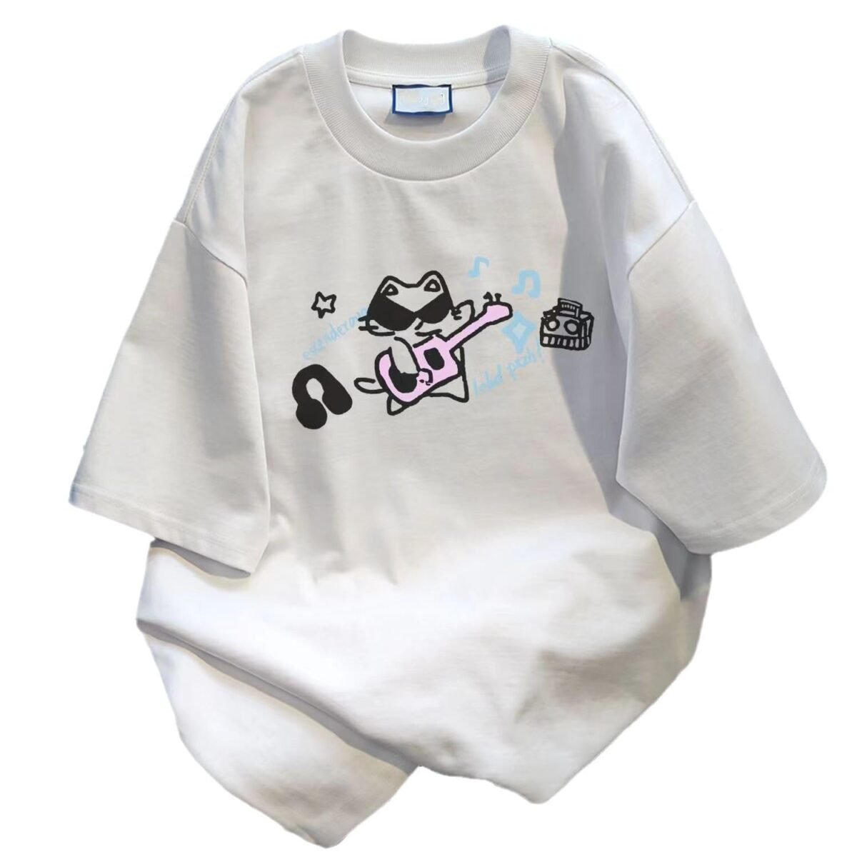 Goth Punk Oversized Tshirts Cute Kawaii Cat Print Baggy Shirts Summer Harajuku Vintage Y2K Tees Top Clothes