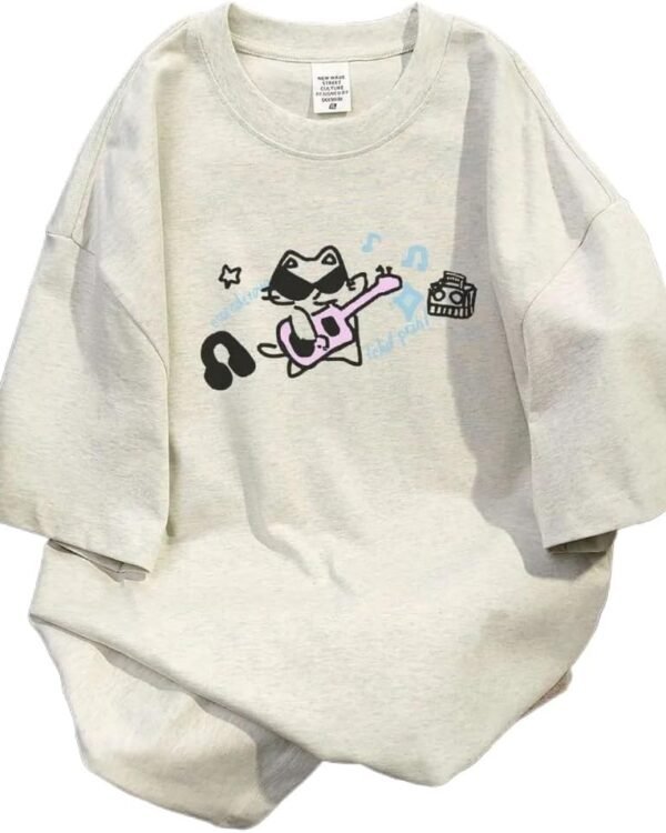 Goth Punk Oversized Tshirts Cute Kawaii Cat Print Baggy Shirts Summer Harajuku Vintage Y2K Tees Top Clothes