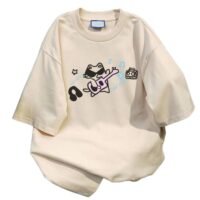 Goth Punk Oversized Tshirts Cute Kawaii Cat Print Baggy Shirts Summer Harajuku Vintage Y2K Tees Top Clothes