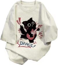 Harajuku Oversized Shirts Goth Punk Cat Print Tees Summer Streetwear Casual Baggy Tshirts Y2k Tee Tops