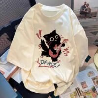 Harajuku Oversized Shirts Goth Punk Cat Print Tees Summer Streetwear Casual Baggy Tshirts Y2k Tee Tops