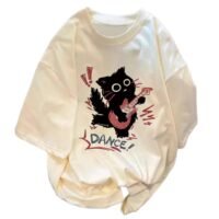 Harajuku Oversized Shirts Goth Punk Cat Print Tees Summer Streetwear Casual Baggy Tshirts Y2k Tee Tops