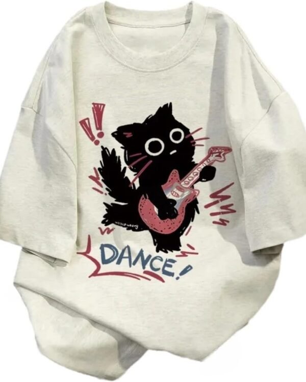 Harajuku Oversized Shirts Goth Punk Cat Print Tees Summer Streetwear Casual Baggy Tshirts Y2k Tee Tops