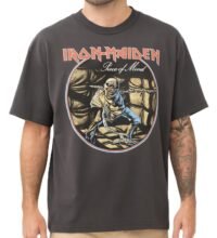 Iron Maiden Piece of Mind Tour Vintage Style Oversized Boxy Fit Grey Wash T-Shirt Officially Licensed