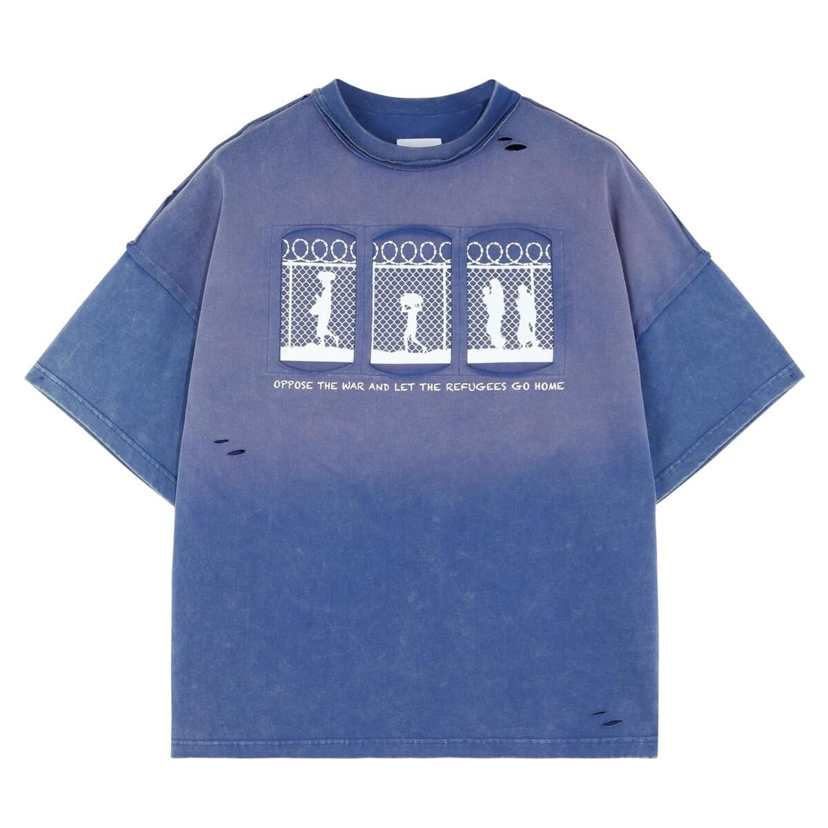 JCARSON Anti War Graphic Mens T Shirt Distressed Washed Grunge Tshirts Oversized Vintage Streetwear Cotton Tee