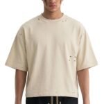 Men’s Heavyweight Boxy Cropped T Shirt, Drop Shoulder Distressed Streetwear Tee, 100% Cotton Vintage Short Fit