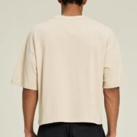 Men’s Heavyweight Boxy Cropped T Shirt, Drop Shoulder Distressed Streetwear Tee, 100% Cotton Vintage Short Fit