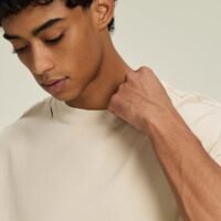 Men’s Heavyweight Boxy Cropped T Shirt, Drop Shoulder Distressed Streetwear Tee, 100% Cotton Vintage Short Fit