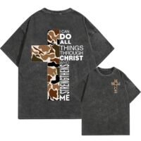 Men's Christian Graphic T-Shirt Bible Verse Camo Cross Graphic Tee Vintage Acid Wash Streetwear Cotton Shirt