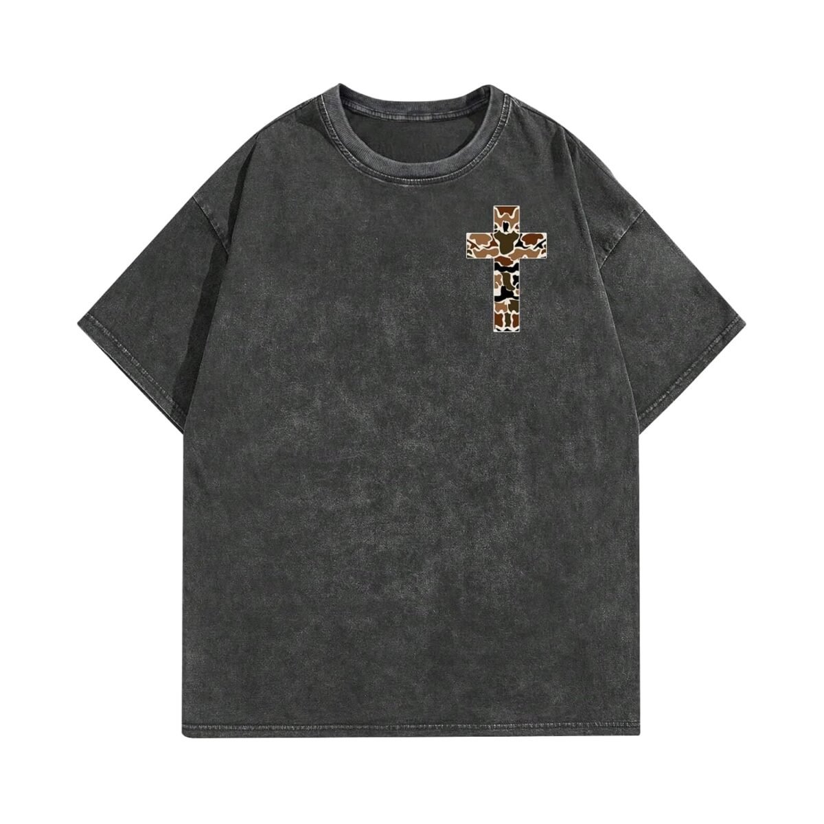 Men's Christian Graphic T-Shirt Bible Verse Camo Cross Graphic Tee Vintage Acid Wash Streetwear Cotton Shirt