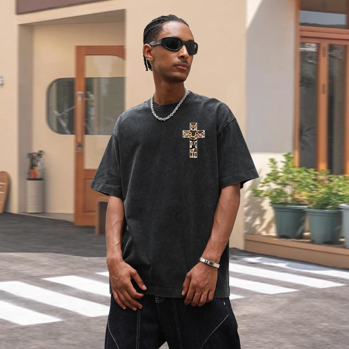 Men's Christian Graphic T-Shirt Bible Verse Camo Cross Graphic Tee Vintage Acid Wash Streetwear Cotton Shirt