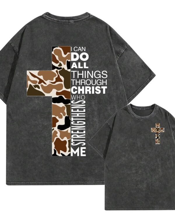 Men's Christian Graphic T-Shirt Bible Verse Camo Cross Graphic Tee Vintage Acid Wash Streetwear Cotton Shirt