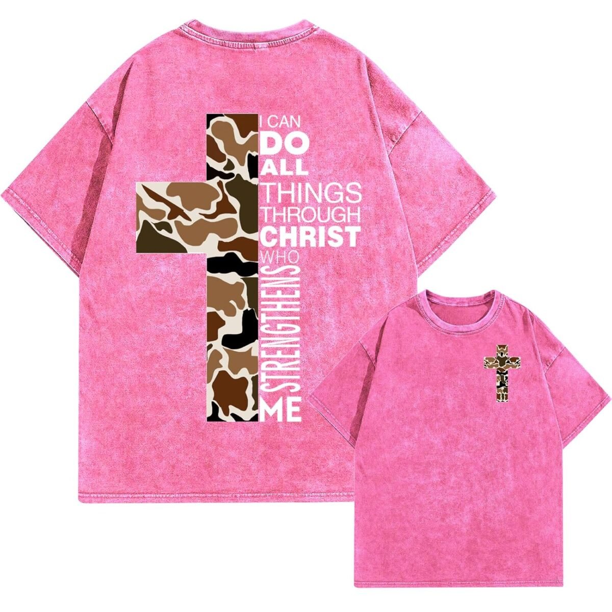 Men's Christian Graphic T-Shirt Bible Verse Camo Cross Graphic Tee Vintage Acid Wash Streetwear Cotton Shirt