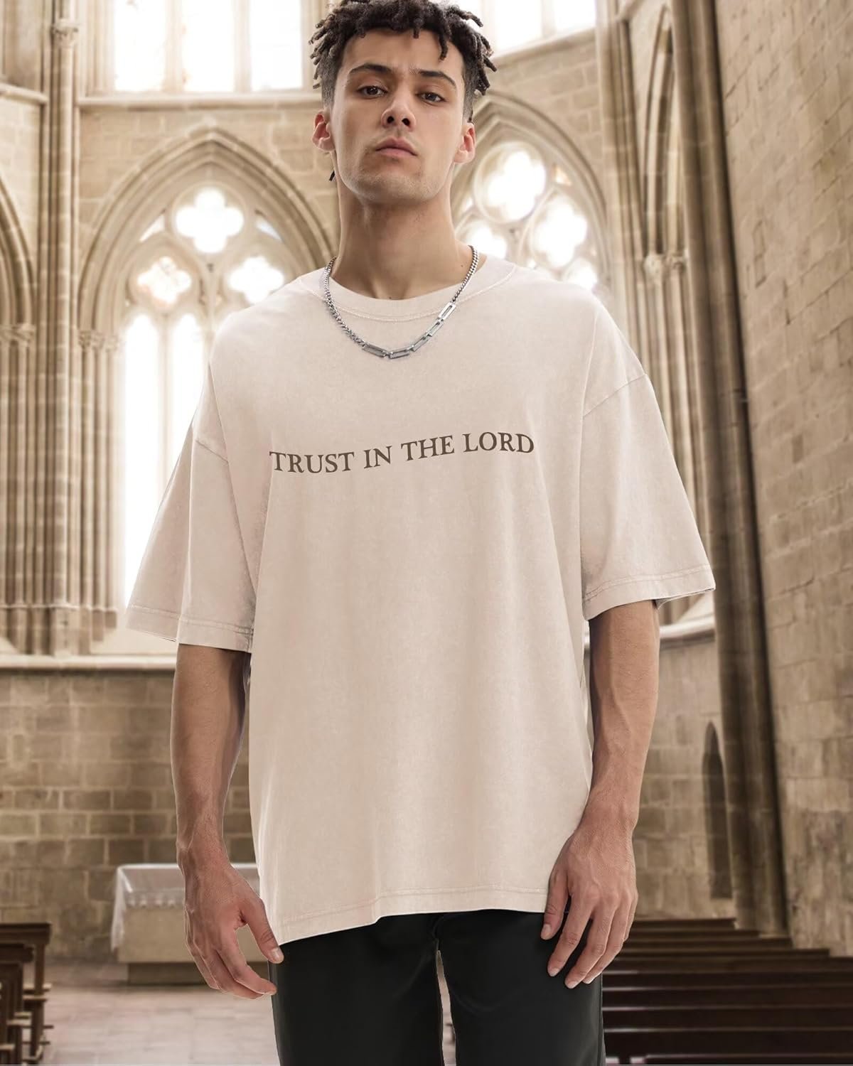 Mens Christian Shirts Trust in The Lord Shirt Jesus Religious Tees Oversized Acid Wash Graphic Tshirt