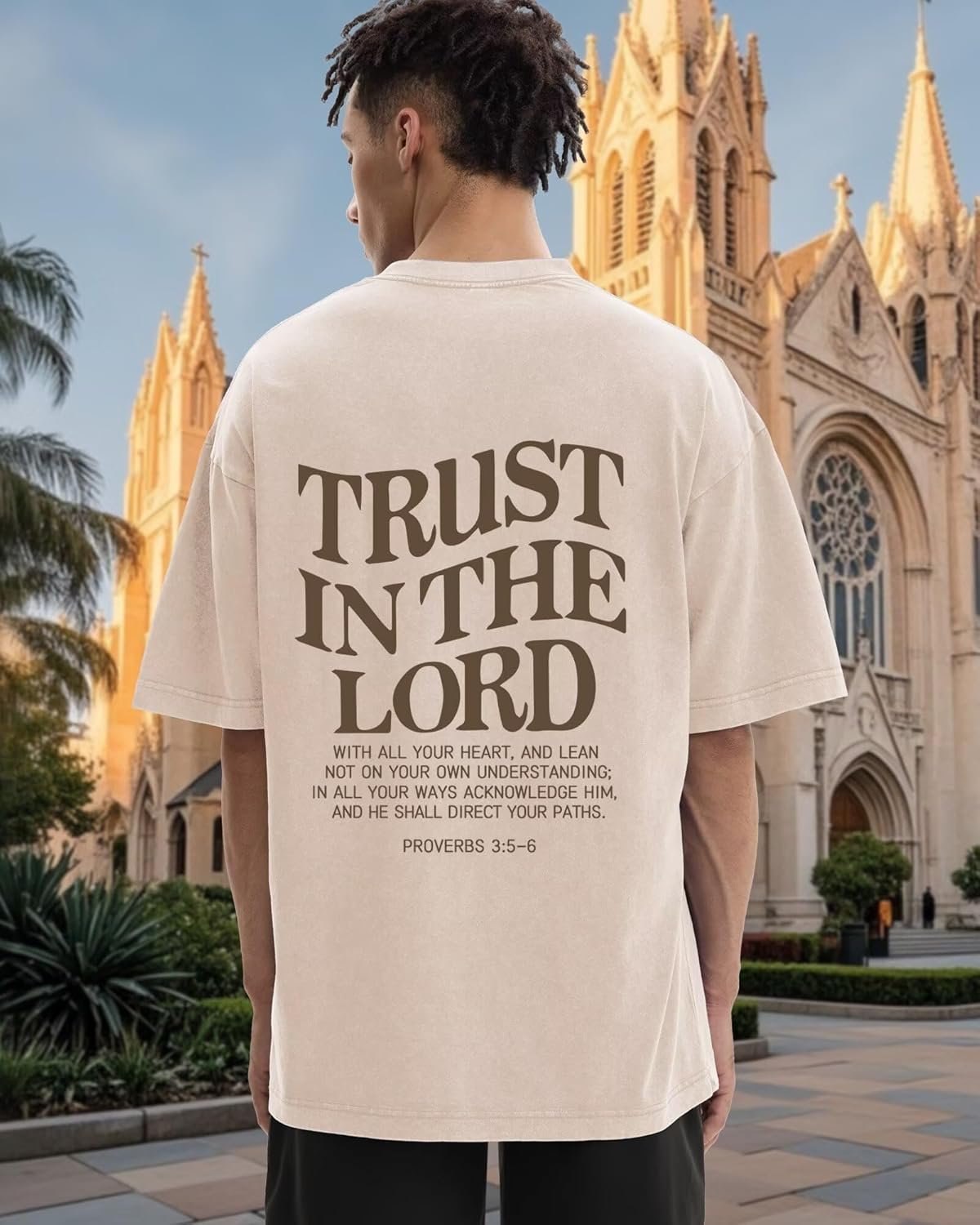 Mens Christian Shirts Trust in The Lord Shirt Jesus Religious Tees Oversized Acid Wash Graphic Tshirt