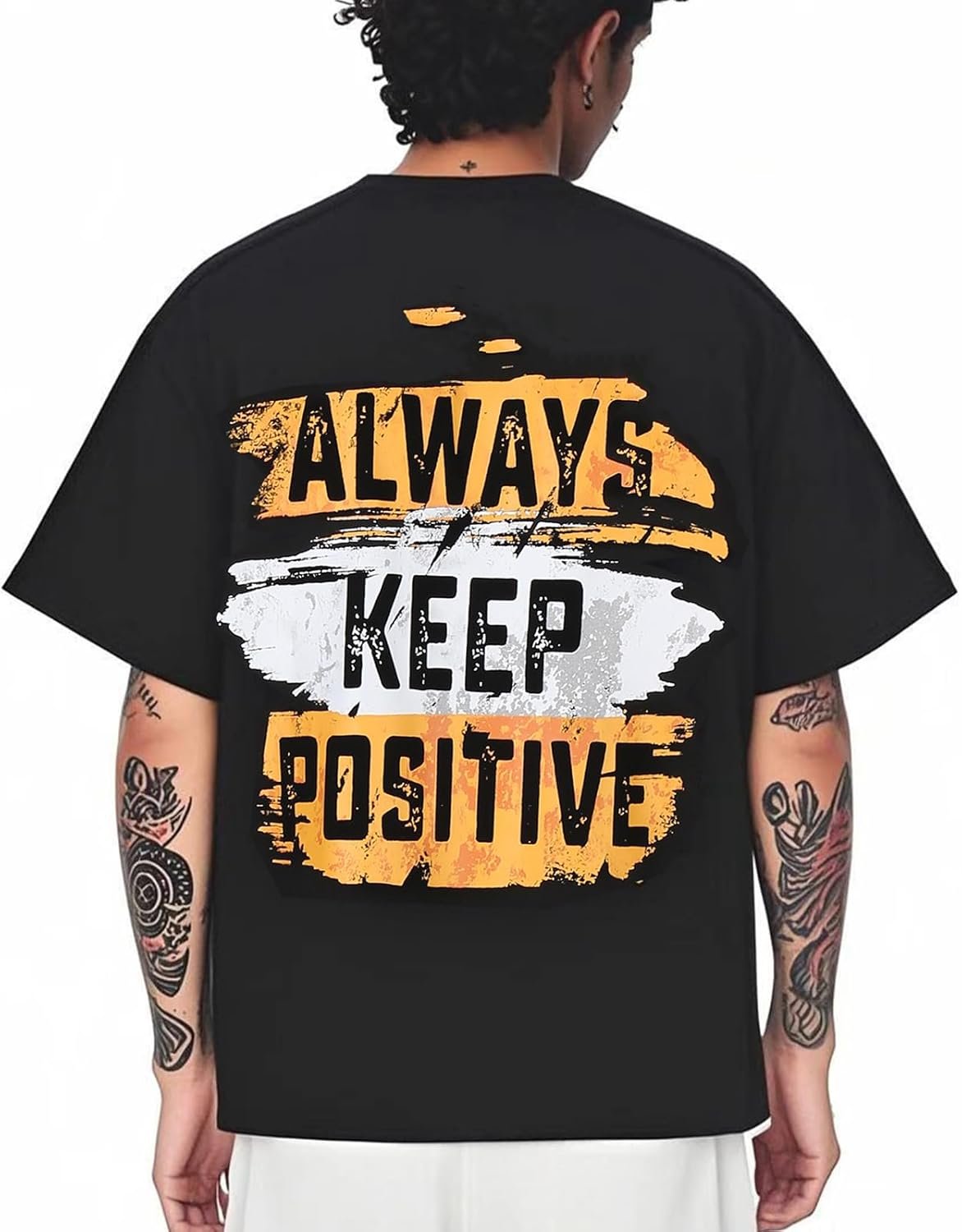 Mens Graphic Tees Vintage Oversized T Shirts for Men Letter Print Casual Crewneck Cotton Top Short Sleeve Streetwear, Black