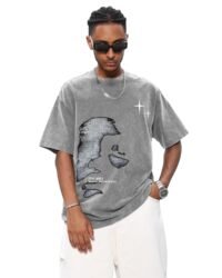 Men's Letter Graphic T Shirts Oversized Drop Shoulder Short Sleeve Vintage Streetwear Crew Neck Casual Tee Top