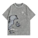 Men's Letter Graphic T Shirts Oversized Drop Shoulder Short Sleeve Vintage Streetwear Crew Neck Casual Tee Top