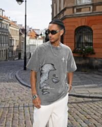 Men's Letter Graphic T Shirts Oversized Drop Shoulder Short Sleeve Vintage Streetwear Crew Neck Casual Tee Top