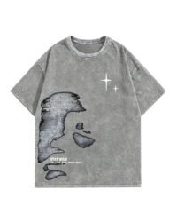 Men's Letter Graphic T Shirts Oversized Drop Shoulder Short Sleeve Vintage Streetwear Crew Neck Casual Tee Top