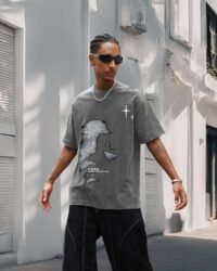 Men's Letter Graphic T Shirts Oversized Drop Shoulder Short Sleeve Vintage Streetwear Crew Neck Casual Tee Top