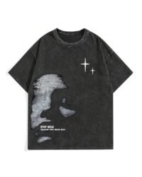 Men's Letter Graphic T Shirts Oversized Drop Shoulder Short Sleeve Vintage Streetwear Crew Neck Casual Tee Top
