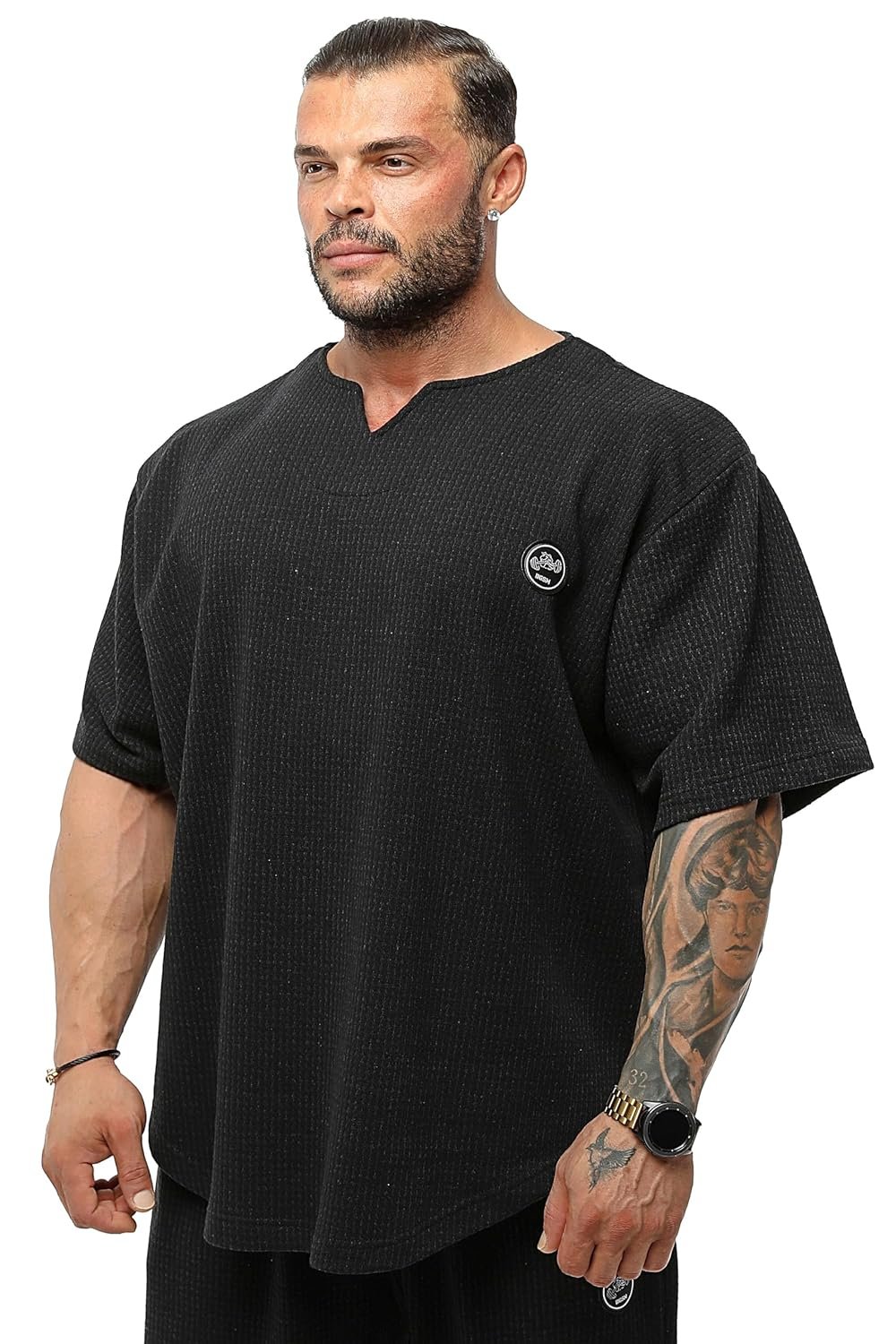 Men's Oversize T-Shirt, Bodybuilding, Lifting Cardio Rag Top Thick Fabric Textured Active T-Shirt