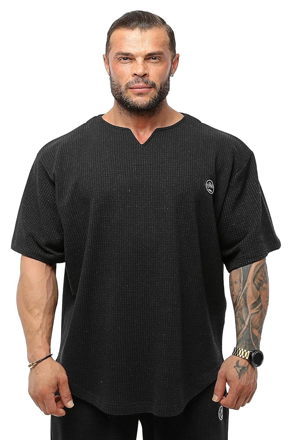 Men's Oversize T-Shirt, Bodybuilding, Lifting Cardio Rag Top Thick Fabric Textured Active T-Shirt