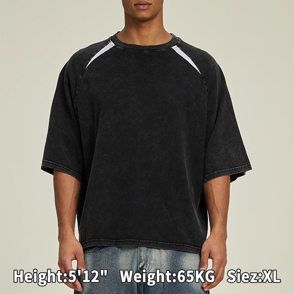 Men's Vintage Distressed Heavyweight T-Shirt - Boxy Fit Raglan Sleeve Cotton Tee - American Retro Streetwear Top