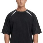 Men's Vintage Distressed Heavyweight T-Shirt - Boxy Fit Raglan Sleeve Cotton Tee - American Retro Streetwear Top