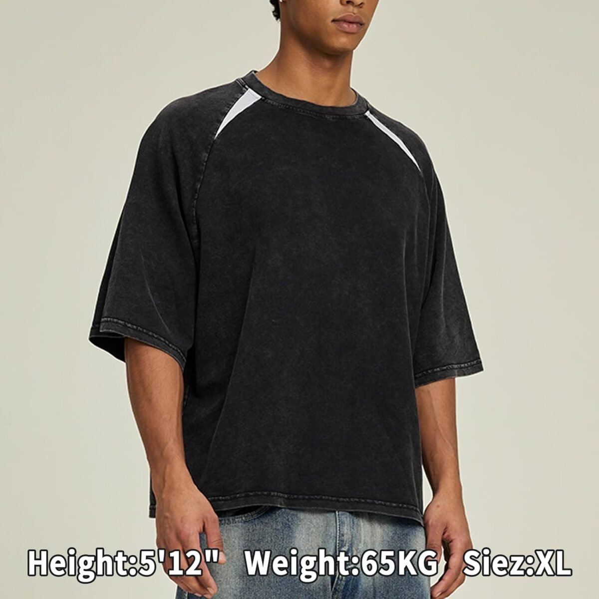 Men's Vintage Distressed Heavyweight T-Shirt - Boxy Fit Raglan Sleeve Cotton Tee - American Retro Streetwear Top