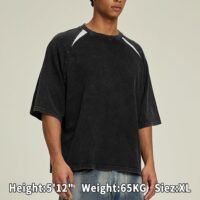 Men's Vintage Distressed Heavyweight T-Shirt - Boxy Fit Raglan Sleeve Cotton Tee - American Retro Streetwear Top