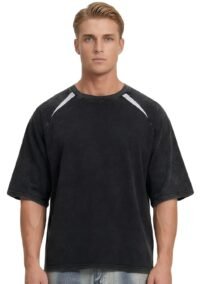 Men's Vintage Distressed Heavyweight T-Shirt - Boxy Fit Raglan Sleeve Cotton Tee - American Retro Streetwear Top