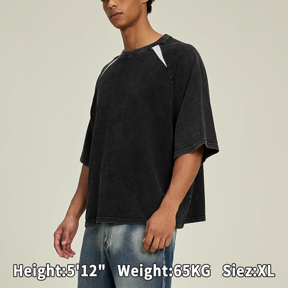 Men's Vintage Distressed Heavyweight T-Shirt - Boxy Fit Raglan Sleeve Cotton Tee - American Retro Streetwear Top