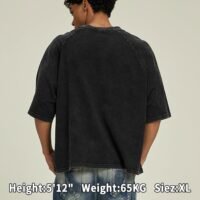 Men's Vintage Distressed Heavyweight T-Shirt - Boxy Fit Raglan Sleeve Cotton Tee - American Retro Streetwear Top