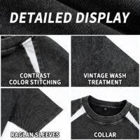 Men's Vintage Distressed Heavyweight T-Shirt - Boxy Fit Raglan Sleeve Cotton Tee - American Retro Streetwear Top