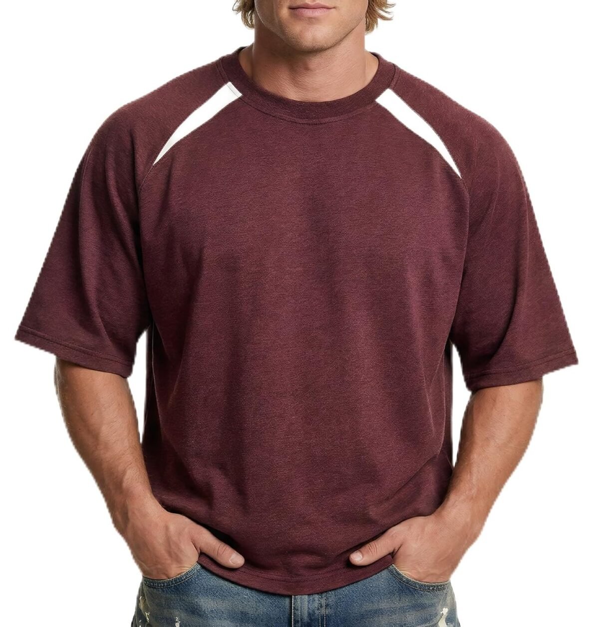 Men's Vintage Distressed Heavyweight T-Shirt - Boxy Fit Raglan Sleeve Cotton Tee - American Retro Streetwear Top