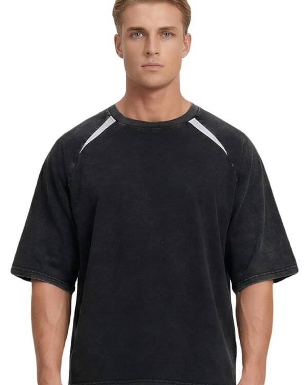 Men's Vintage Distressed Heavyweight T-Shirt - Boxy Fit Raglan Sleeve Cotton Tee - American Retro Streetwear Top