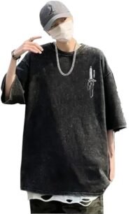 Men's Vintage Wash Anime Pattern Shirt Summer Casual Hip Hop T-shirt Street Clothing Harajuku Top T-shirt Y2K Top