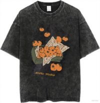 Men's Vintage Wash Anime Pattern Shirt Summer Casual Hip Hop T-shirt Street Clothing Harajuku Top T-shirt Y2K Top