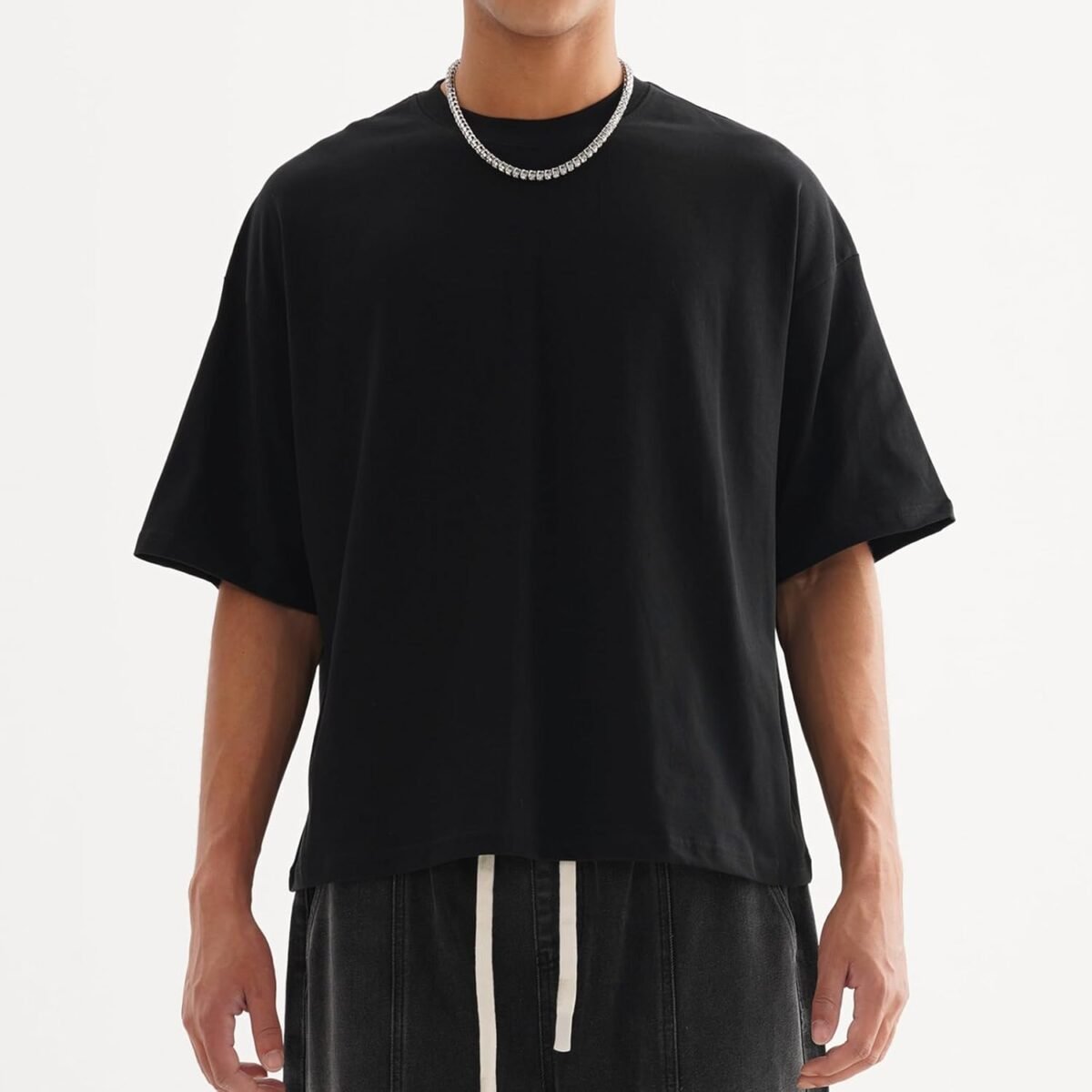 New Boxy Cropped Mens T-Shirts Fashion Casual Cotton T Shirt Streetwear Comfort Crew Neck Tees for Men