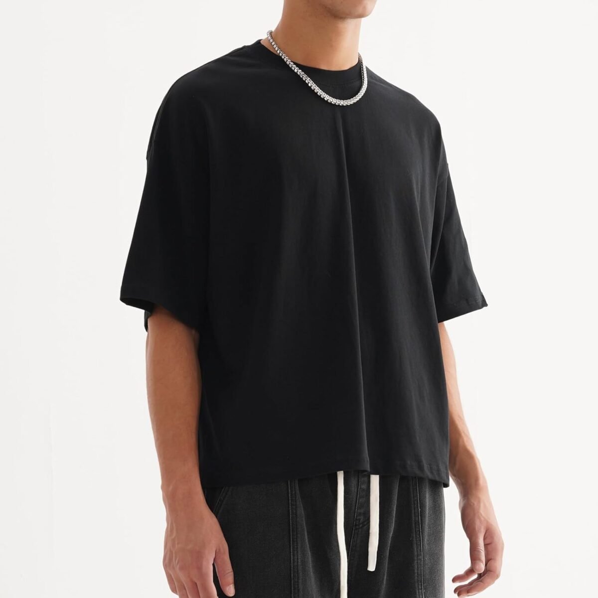 New Boxy Cropped Mens T-Shirts Fashion Casual Cotton T Shirt Streetwear Comfort Crew Neck Tees for Men