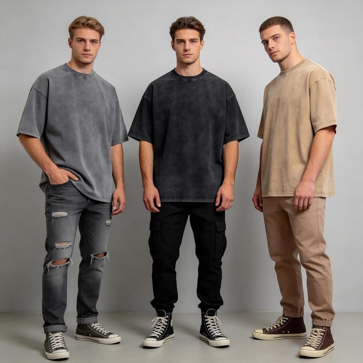 Oversize Cotton T Shirts for Women Unisex Mens Acid Washed T Shirt 100% Cotton