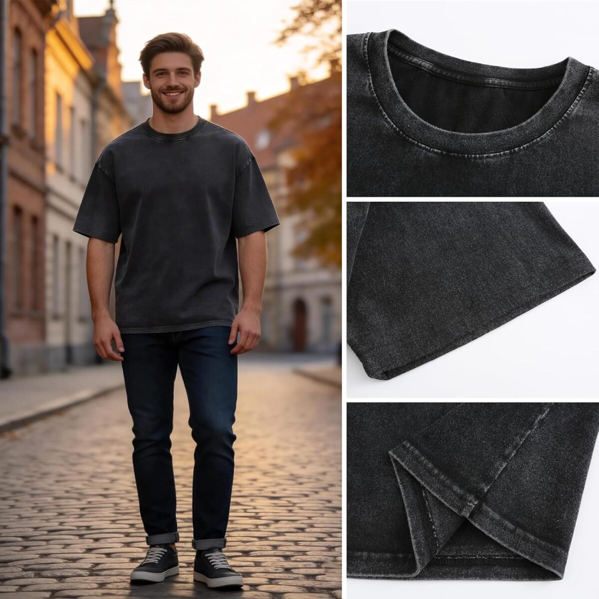 Oversize Cotton T Shirts for Women Unisex Mens Acid Washed T Shirt 100% Cotton