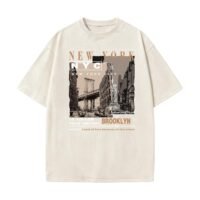 Oversized Graphic T-Shirt for Men New York Los Angeles Vintage Acid Wash Cotton Tees Streetwear Casual Tee Top